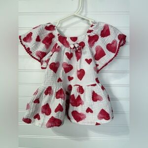 Jessica Simpson muslin white and red ruffle heart print top. Size 12 month.